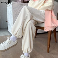 wide leg casual pants women fashion waffle loose drawstring sweatpants students workout new warm thicken trousers mujer joggers