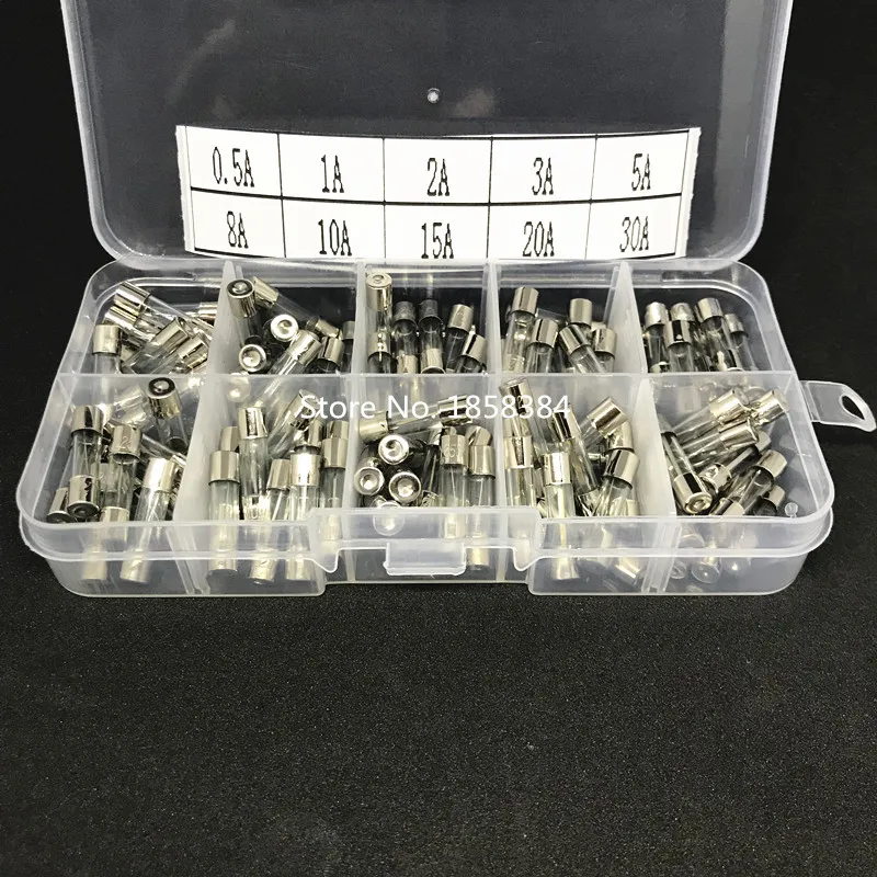 100 шт. 5*20 быстрораздуваемые стеклянные трубки предохранители смешанный комплект
