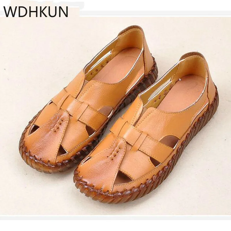 Сандалии женские из натуральной кожи босоножки ручной работы плоская подошва