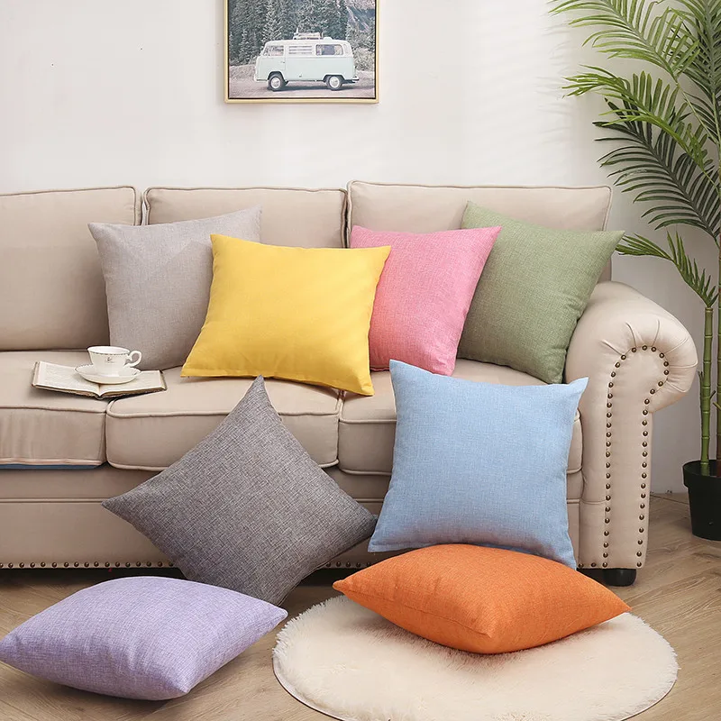 

Linen art cotton hemp pillowcase plain car sofa cushion cover Solid color office simple pillowcase decorate