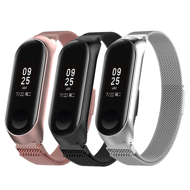 Модный магнитный ремешок для xiaomi mi band 3 4 часов из нержавеющей стали сменный