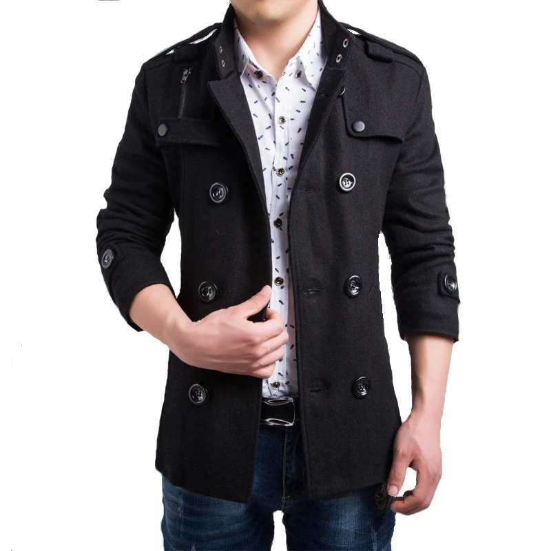 Мужской Тренч осенне зимний модный мужской тонкий двухрядный пиджак на