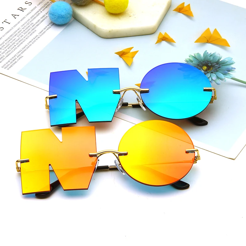 

Fashion Letter NO Sunglasses Brand Design Women Metal Rimless Sun glasses Lady Trend Luxury Sunglass UV400 Shades Oculos de sol