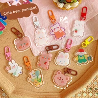 new cute cartoon bear pendants keychain for girls school bag jewelry pendant kawaii ins trendy double sided key chain ornament