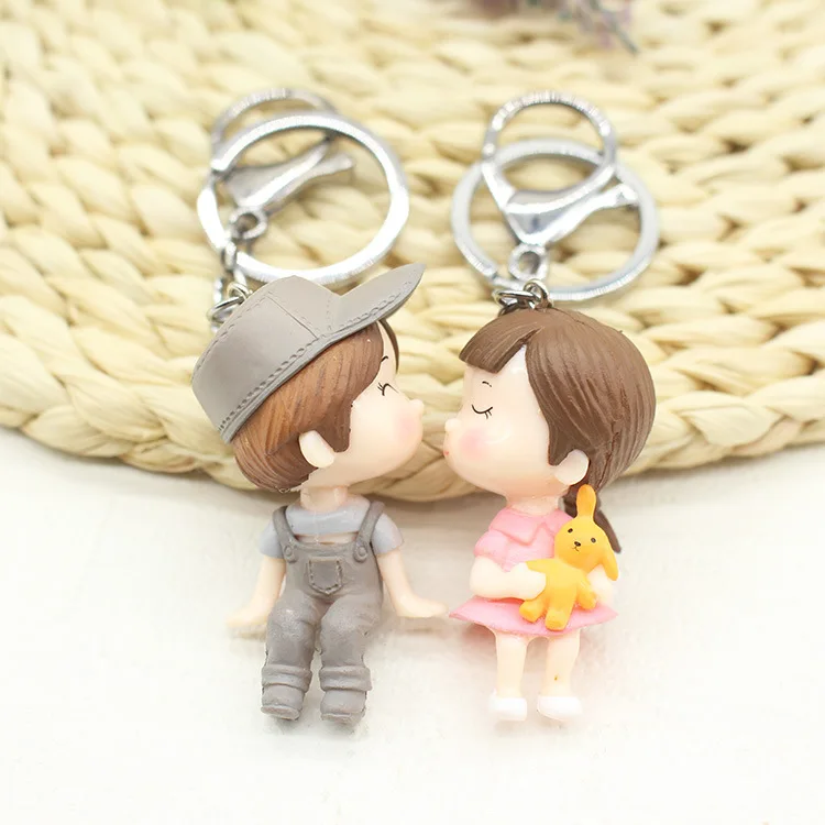 Lovely Cartoon Doll Couple Key Button Men and Women a pair of Car Hanging Bag Accessories Creative Gift Cute Keychain Boy Girl | Украшения