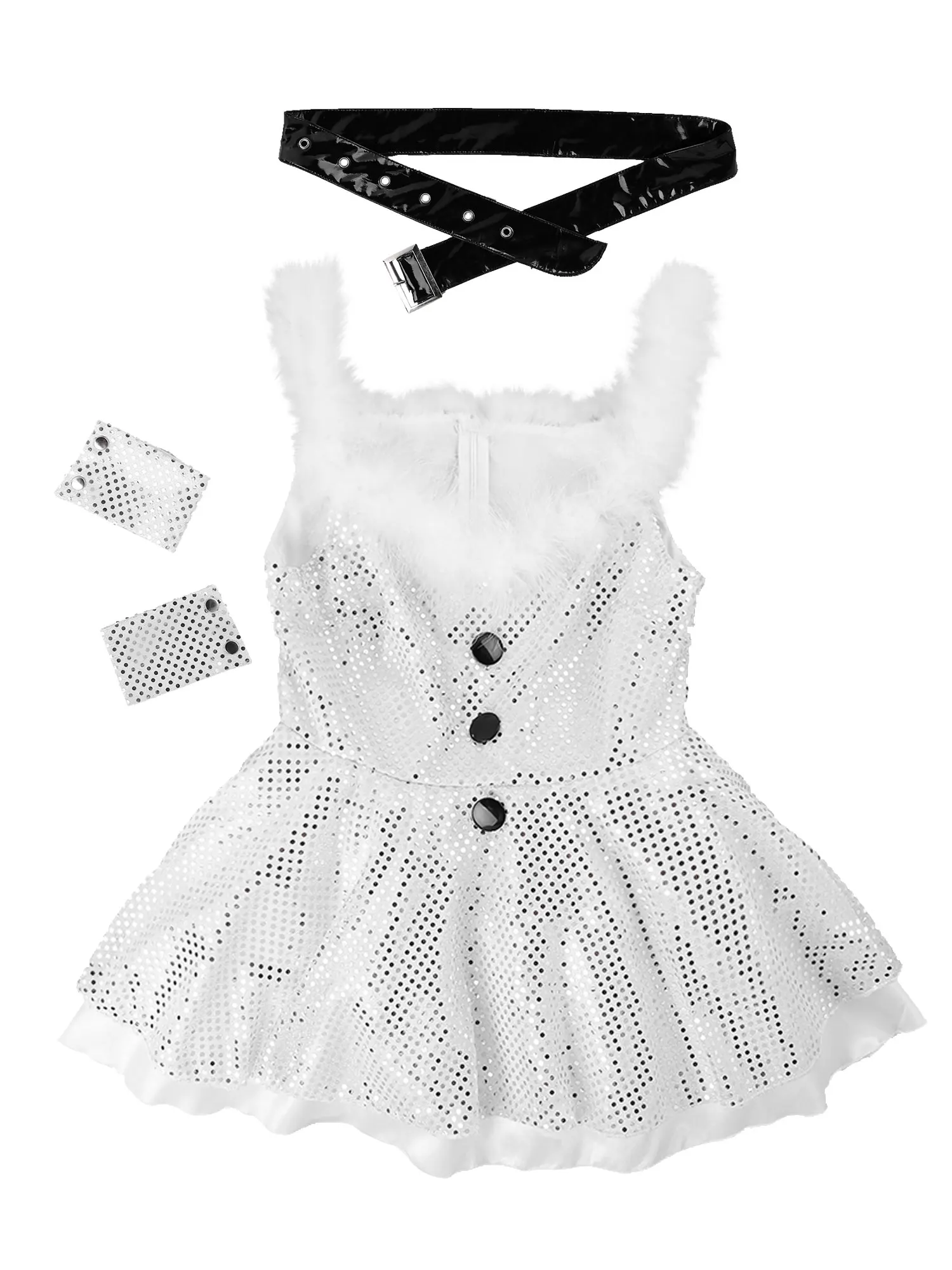 S XXL женское белое блестящее мини платье без рукавов костюм одежда пушистые