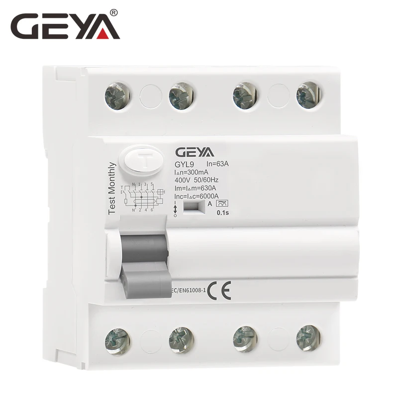 Автоматический выключатель остаточного тока GEYA типа A RCD ELCB 3P + N 40A 63А обнаруживает