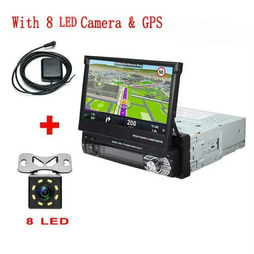 GPS and 8LED cam 1 Din " Универсальное автомобильное радио gps-навигация Авторадио Видео плеер Bluetooth выдвижной сенсорный экран MP5 стерео аудио - Цвет: GPS and 8LED cam