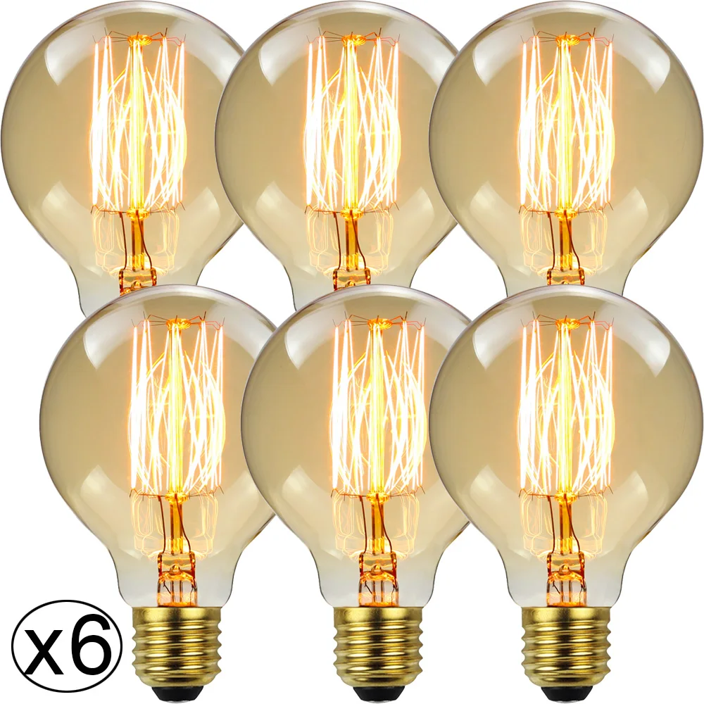 

TIANFAN 6pcs-Pack Edison Bulb G80 Squirrel Retro 40W 220V E27 Globe Vintage Decorative Light Bulb Antique Fancy Light Bulb