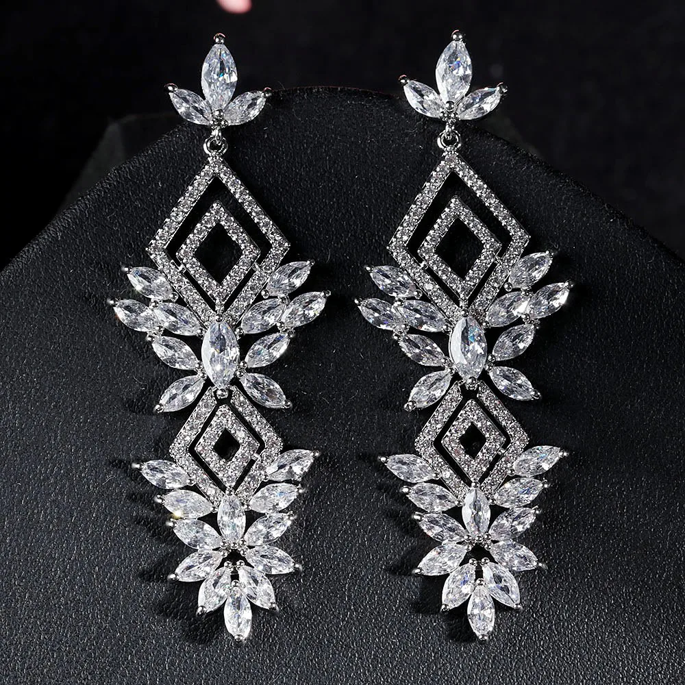 

Женские винтажные серьги с фианитом, Длинные свадебные серьги с крупным цветком и фианитом, 2022