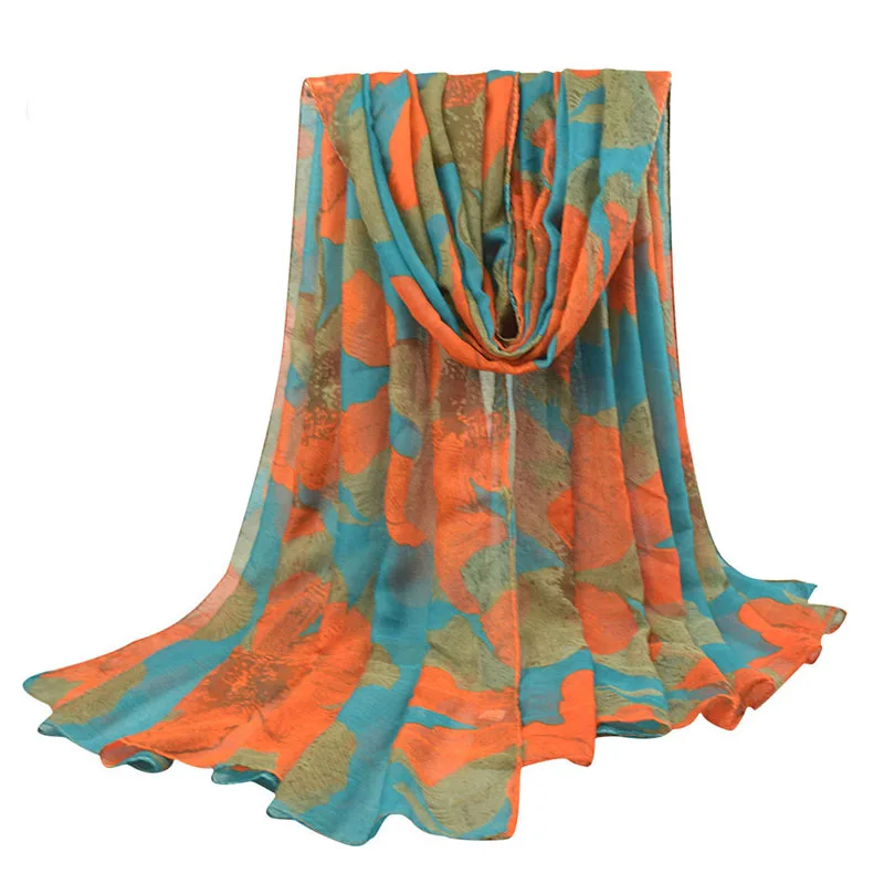 Женские длинные шарфы из хлопка и вискозы с цветочным принтом 100*180 см большие