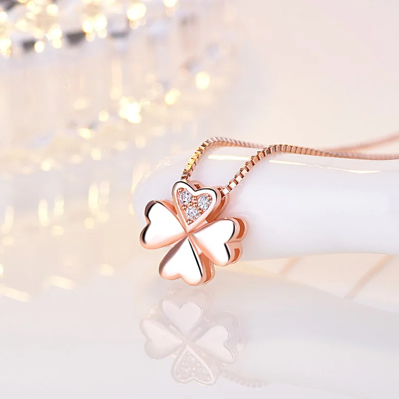 Модные ювелирные изделия лаконичный четырехлистный клевер Сердце CZ кулон