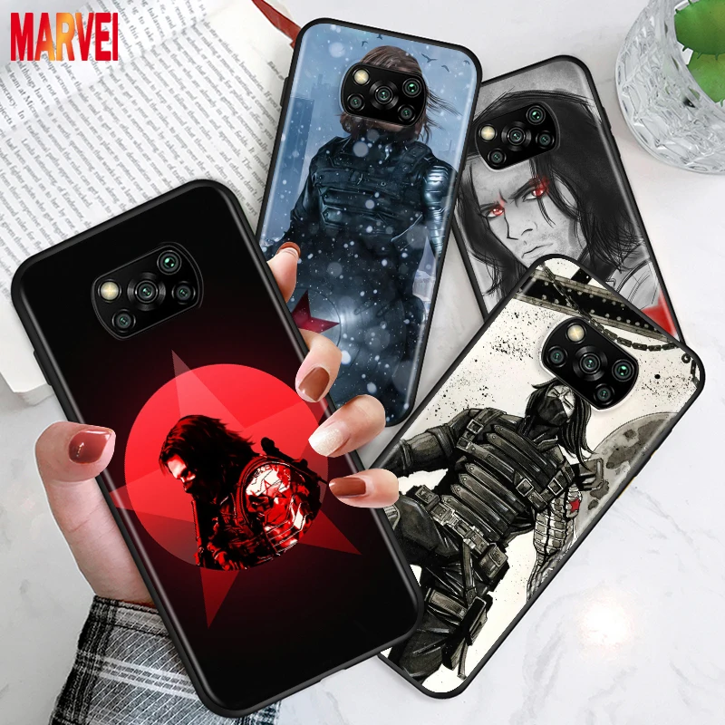 

Soft TPU Marvel Winter Soldier Art For Xiaomi Poco X3 NFC M3 M2 X2 F3 F2 Pro C3 F1 Mi Play Mix 3 A2 A1 6X 5X Black Phone Case