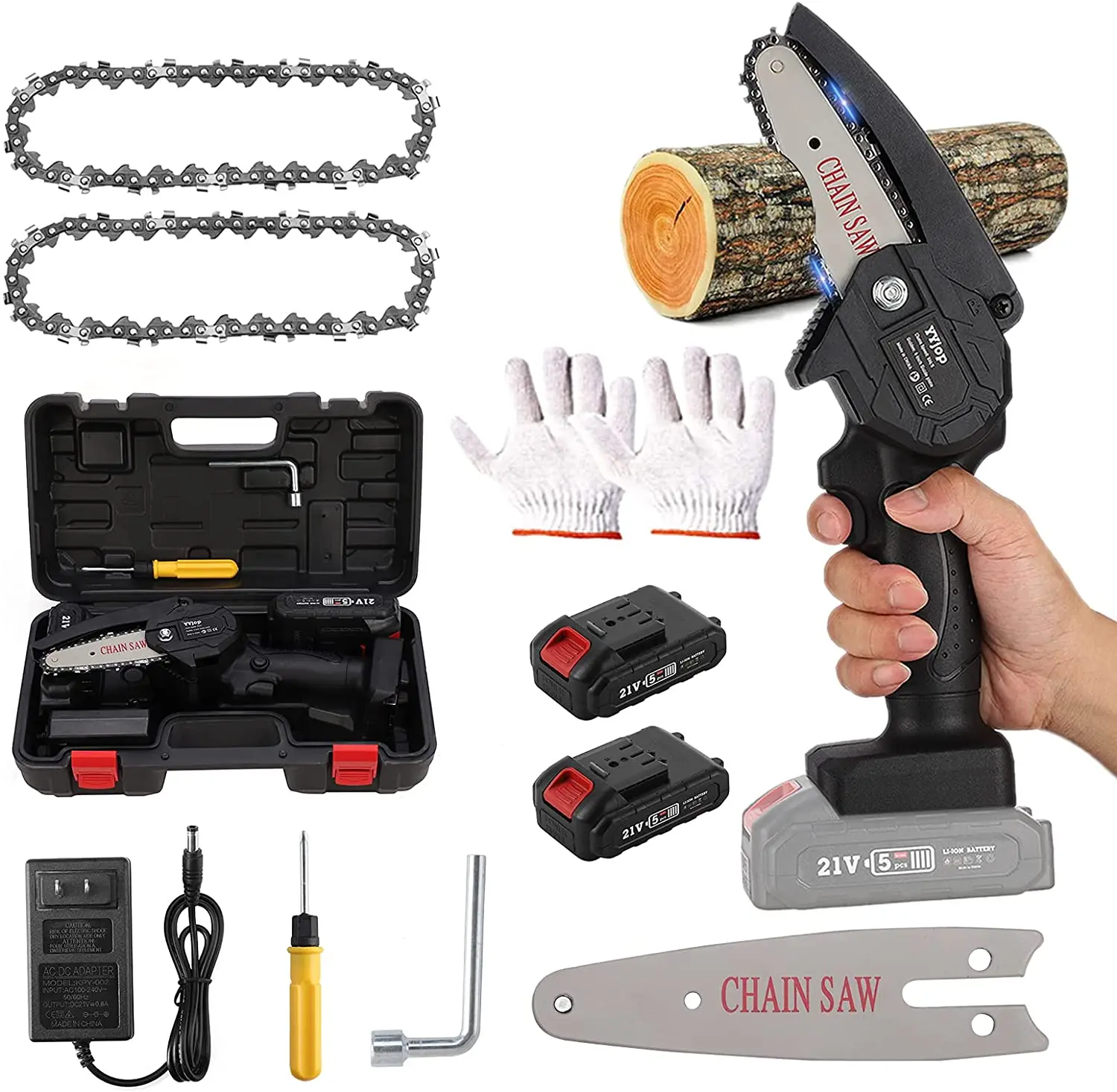 

Мини Беспроводная цепная пила, YYjop 4-дюймовый комплект цепной пилы с электропитанием, портативные цепные пилы одной рукой, стандартная