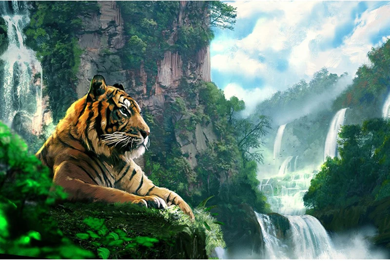 

JMINE Div 5D Тигр Зеленая гора водопад полностью Алмазная краска наборы для вышивки крестиком Искусство Животные 3D краска алмазами