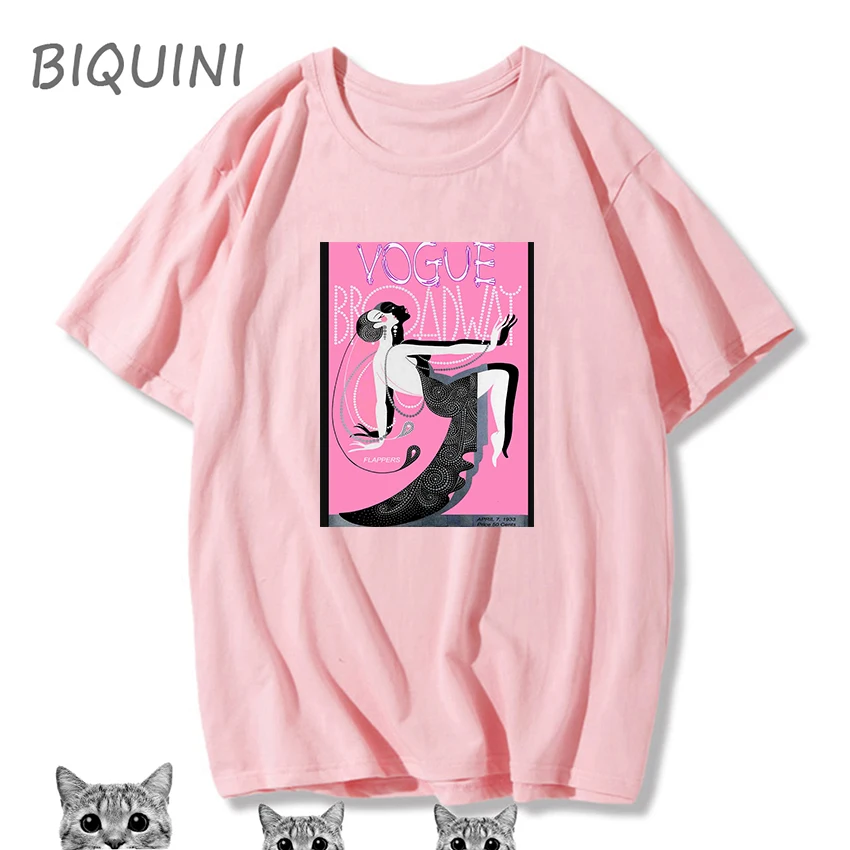 

BIQUINI VOGUE Vintage 1939 Little Mermaid Print T-Shirt Cotton O-Neck Pink T-Shirt Casual Short Kawaii Harajuku Shirt T-shirt
