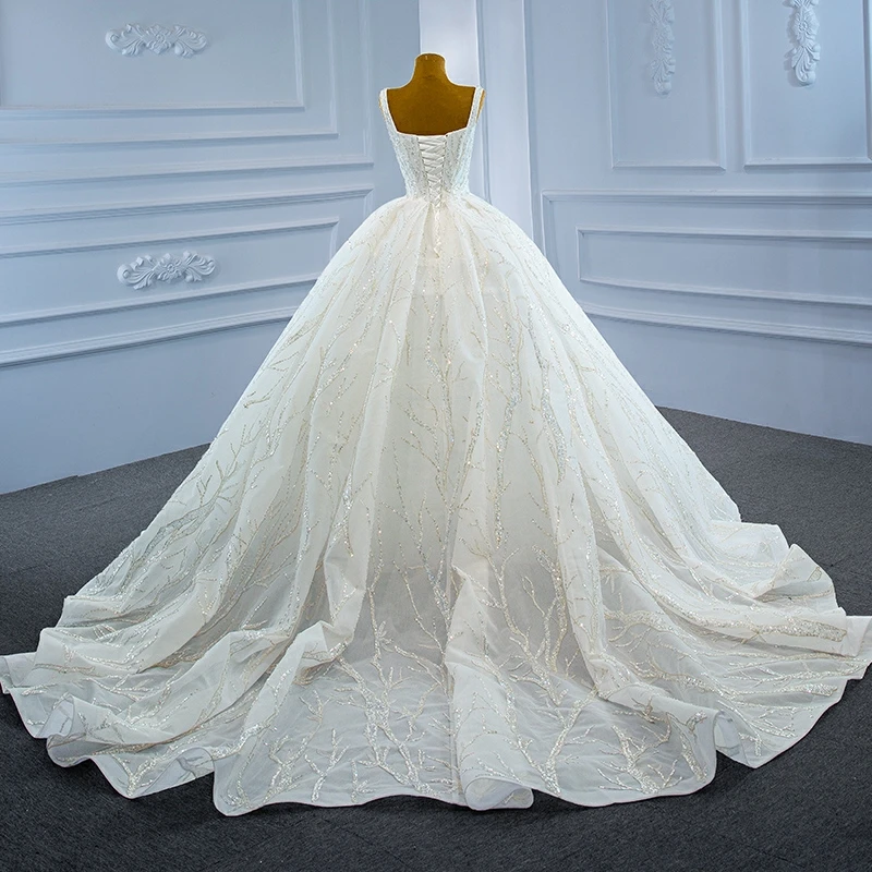 A Line Netting Sequined Lace Beads Floor Length Sweetheart Wedding Dress Bride Gown Robe De Mariage Chapel Train Corset Back