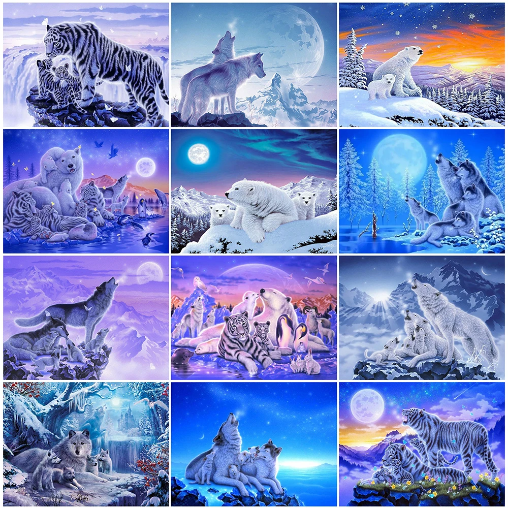 

EverShine полноразмерная Алмазная вышивка с животными 5D разразы, алмазная живопись, зимнее искусственное украшение для стен с волком