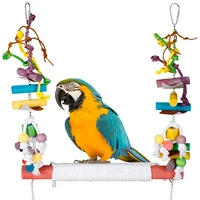 pet swing bird toy with cotton rope and blocks wood parrot hammock toys durable bird standing stick parrot perch