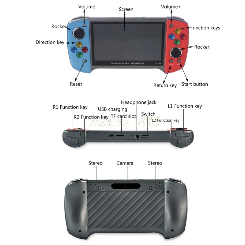 

2021 New X19 Plus Handheld Game Console 5.1 Inch Large Screen 1000 Classic Games Nostalgic 360 Degree Double-rocker