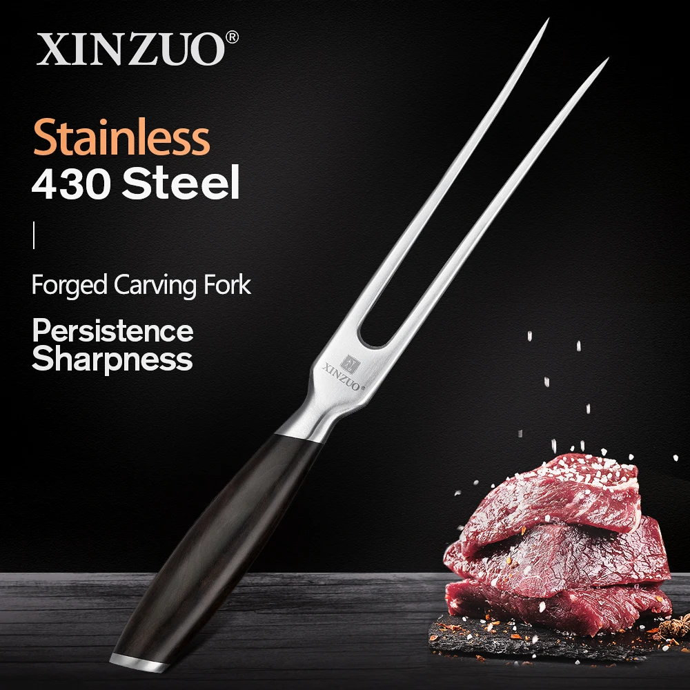 

XINZUO 155mm Forged Carving Fork High Carbon Premium 430 Stainless Steel Kitchen Knives Brand For Meat Cooking Tool Ebony Handle