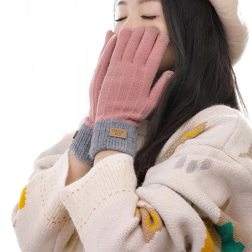 

Толстые мягкие мужские эластичные вязаные варежки с надписью на пять пальцев перчатки для вождения мягкие дышащие женские перчатки для сен...