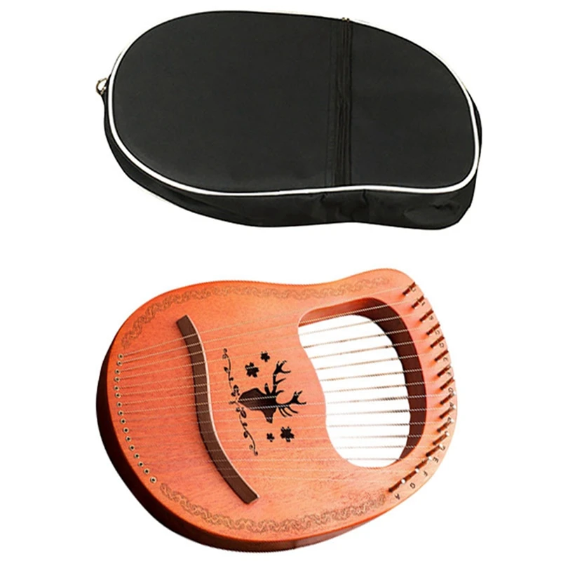 

1Pcs 16-Note Lyre Metal String Bone Saddle Lyre Harp with Tuning Wrench & 1Pcs Lyre Harp Handbags for 7-16 String Lyre