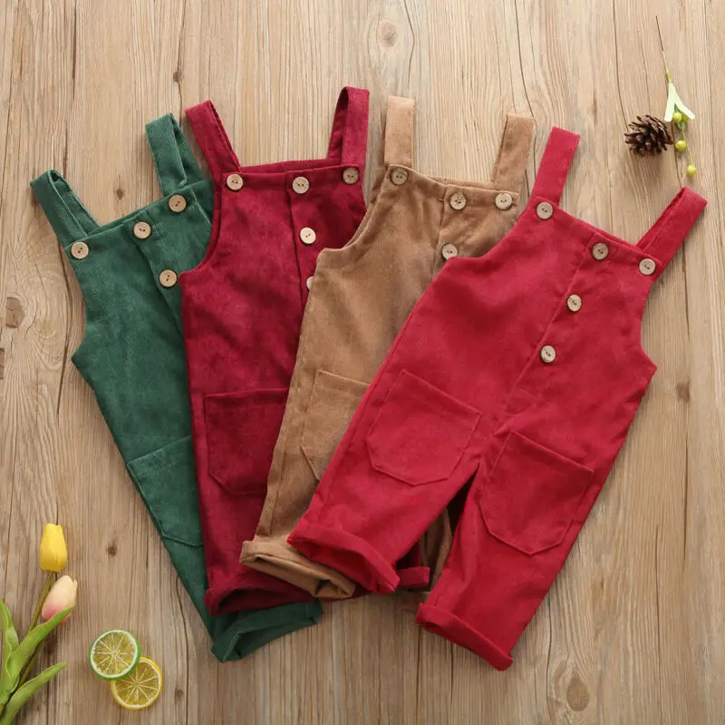 Brand New Child Overalls Boys Toddler Kids Suspender Trousers Casual Corduroy Baby Bib Pants Solid Pocket Button Rompers |