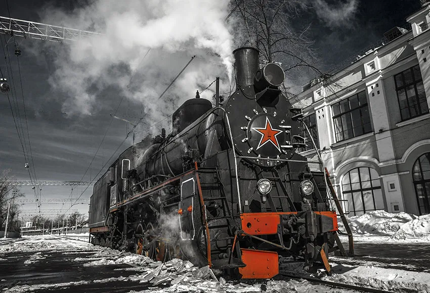 

Виниловый фон для студийной фотосъемки с изображением черного паровоза, локомотива, Риги станции Москвы, темных облаков, 220 см x 150 см, 7 Х5 фут...