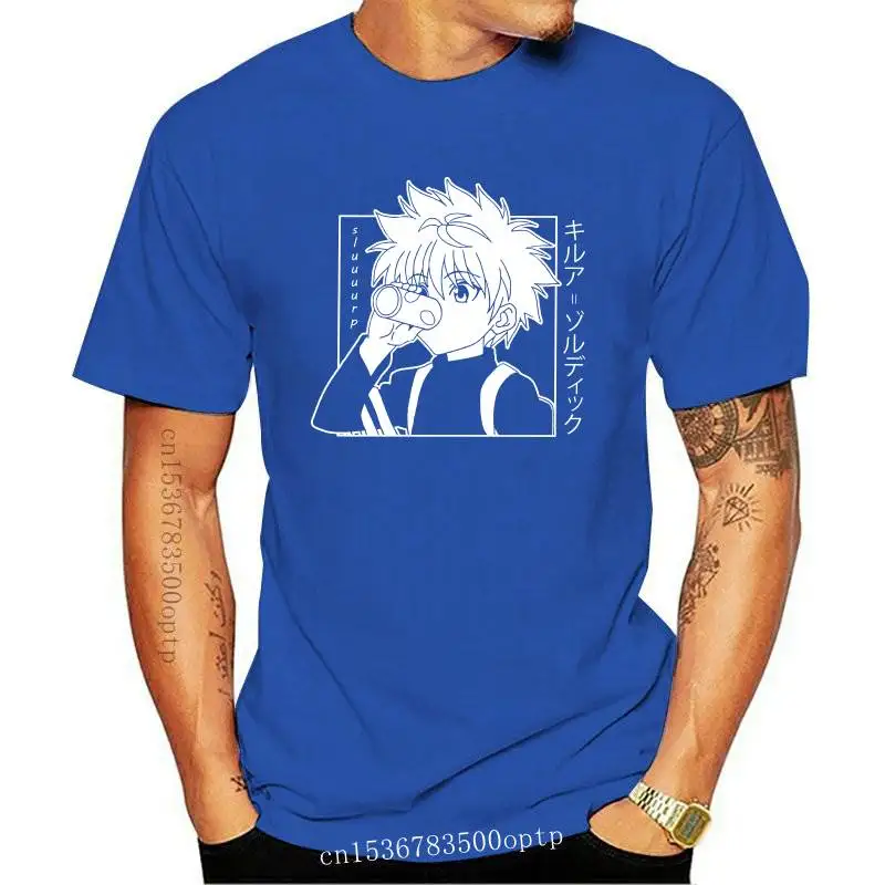 

Kawaii Hunter X футболка с изображением охотника Мужская футболка с коротким рукавом Killua Zoldyck облегающие мягкие хлопковые топы Аниме Манга футбол...