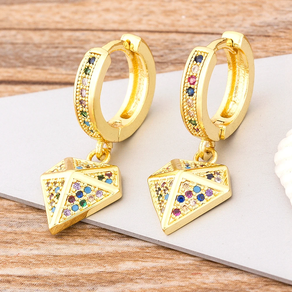

Classic Fashion Rainbow Gold Earrings for Women Zircon Colorful Geometric Pendant Drop Earrings Best Mother's Day Birthday Gift