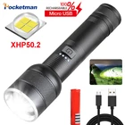 Светодиодный тактический фонарик XHP50, фонарик XHP50.2 с USB-зарядкой и аккумулятором 18650 26650 для кемпинга
