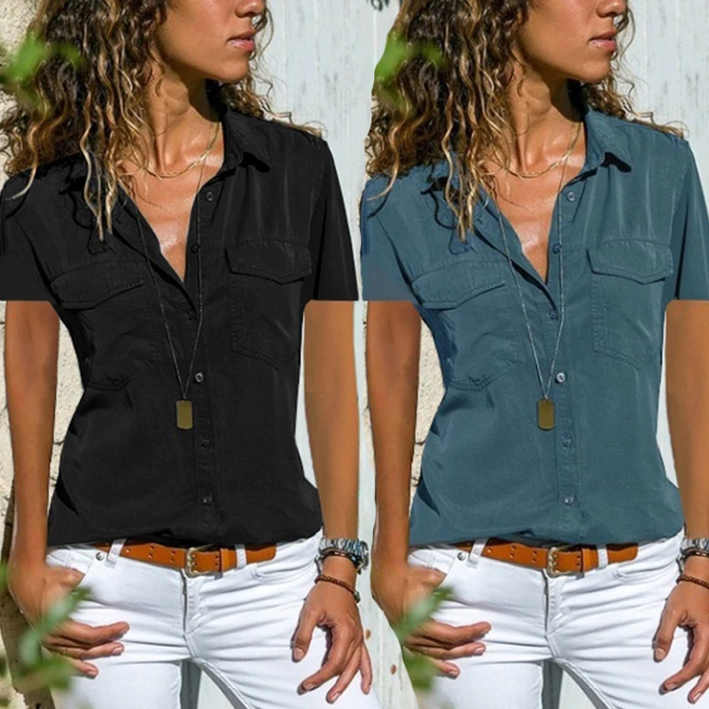

Women Blouse Tops Holiday Plain Short Sleeve Loose Comfy Casual