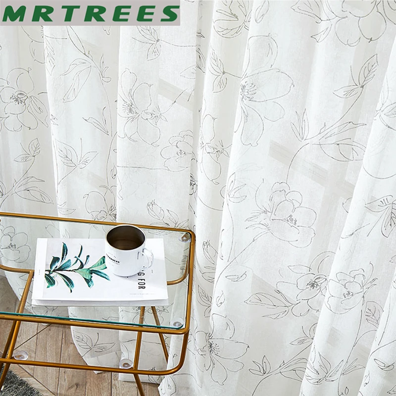 Современные тюлевые шторы на окна с цветочным принтом прозрачные Занавески для