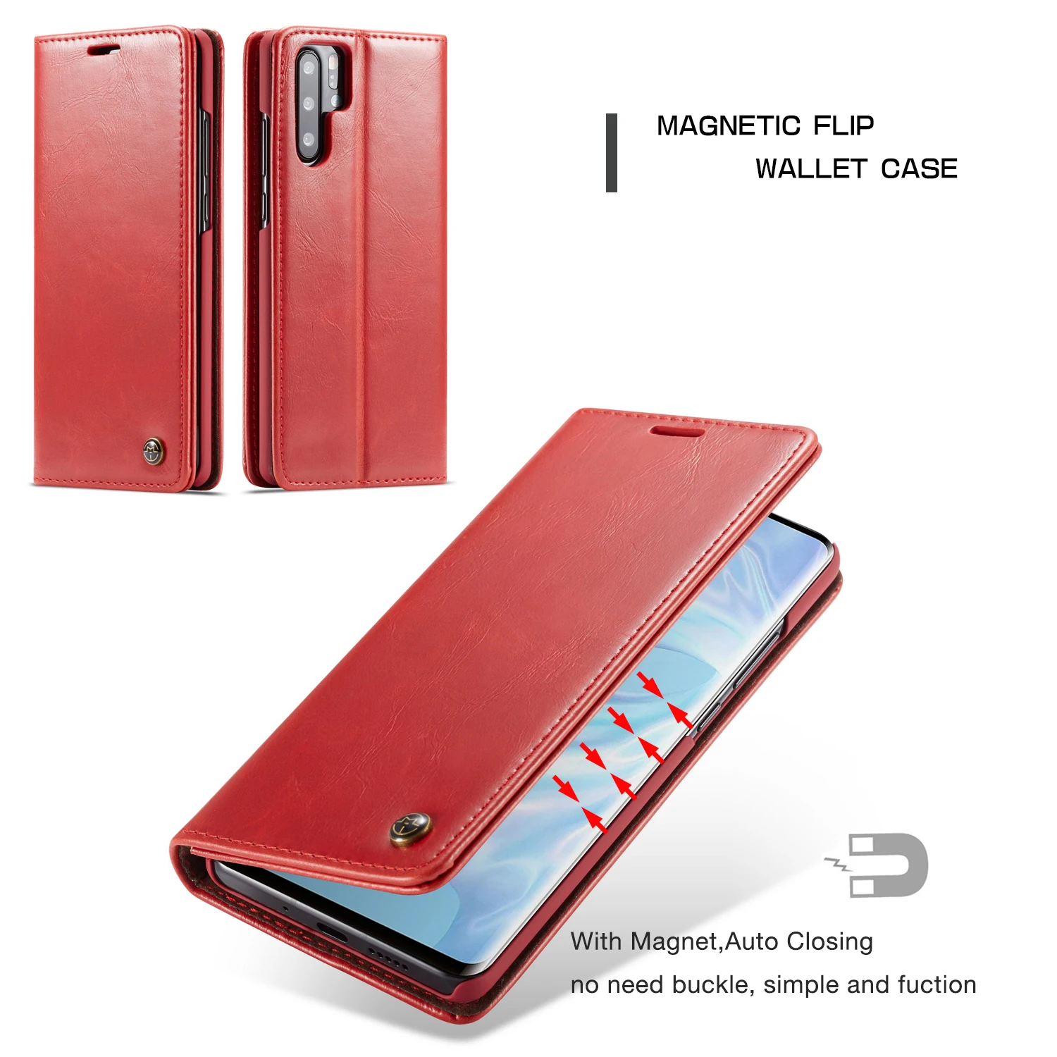 Чехол книжка CaseMe с магнитной подставкой и отделением для карт Huawei P8 P9 P20 P30 Lite