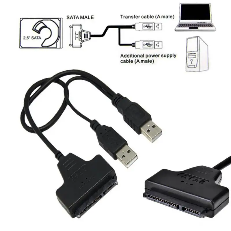 Кабель адаптер USB 2 0 для SATA 7 + 15 22 Pin диаметром 35 см жесткого диска 5 дюйма SSD