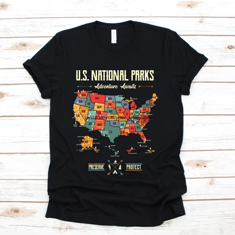 Футболка с изображением карты национального парка США футболка для походов и