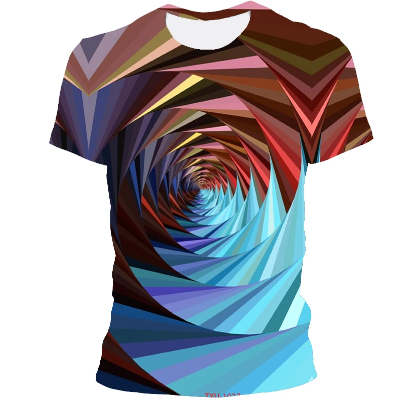 

2021 summer new style abstract clothing 3D T-shirt popular men and women anime casual striped T-shirt round neck short sleeve