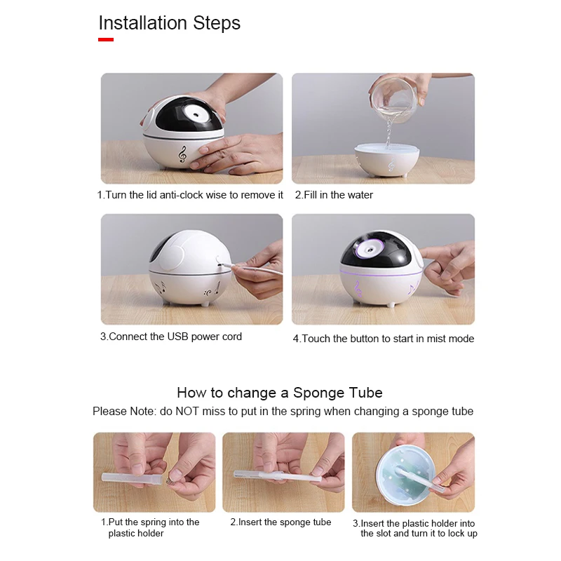 

ZIFENGZHILIAN 350ML Music elves USB LED Ultrasonic Aroma Humidifier Essential Oil Diffuser Aromatherapy Purifier