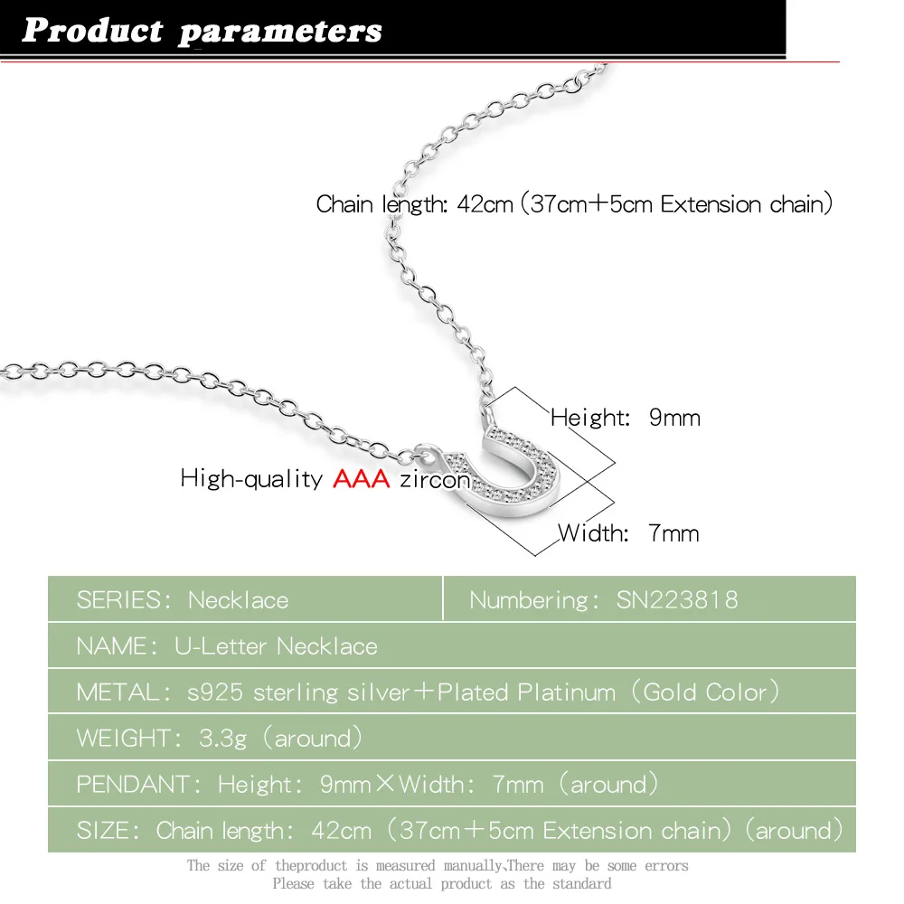 Женское ожерелье из серебра 925 пробы с U образной подвеской|Ожерелья| |