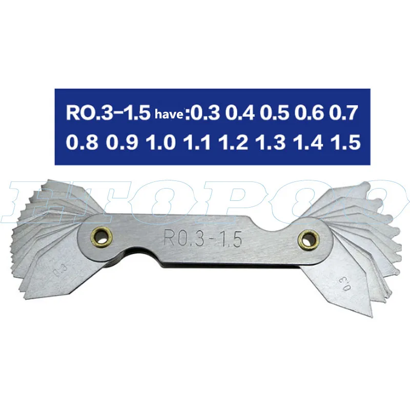 R0.3-1.5 4 предмета в комплекте с малым радиусом манометры R0.3-1.5 R1-7 R7.5-15 R15.5-25 R1-6.5/R7-14.5/R15-25/R26-80 Нержавеющая сталь выпуклые зеркала безопасности arc измерительный инструмент - Цвет: R0.3-1.5