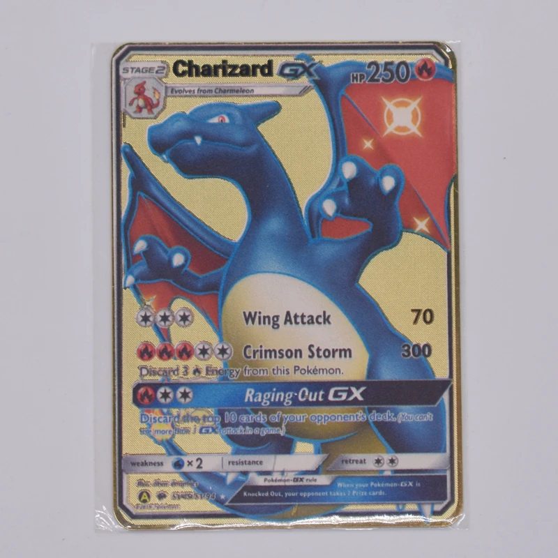 

Pokemon Golds New Vmax EX Charizard Gold Metal Card Super Game Collection Anime Cards Toys for Children Hobby Christmas Gift