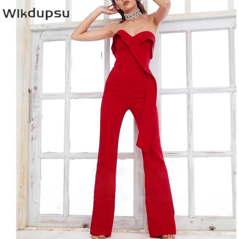 Wide Leg Pants Jumpsuit Sleeveless Elegant Fashion Sexy Long Rompers Night Party Overalls Rompers High Waist Trousers Clothes