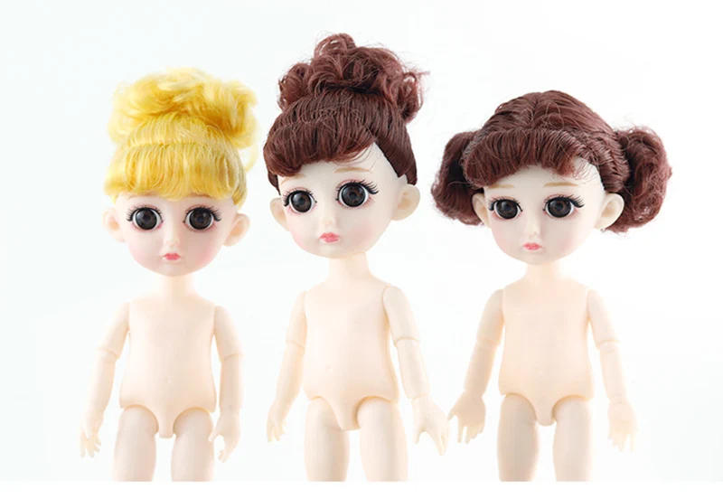BJD 1/8 Dolls 13 Joint 15cm White Skin Baby Doll With 3D Eyes Naked Nude Body Dress Up Dolls Fashion DIY Toys for Girls Gift