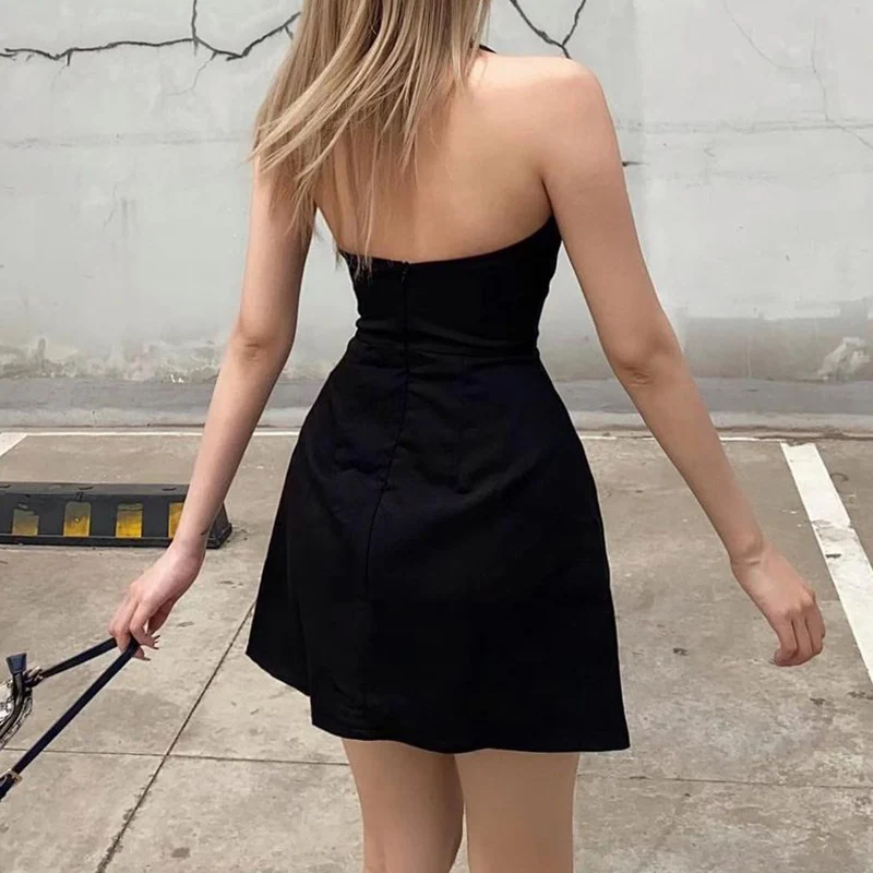 Rapcopter необычное мини платье одноцветное с лямкой на шее вечерний y2k летнее без