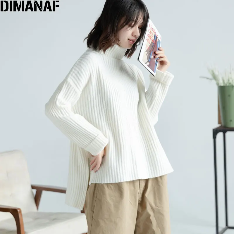 Женский трикотажный свитер DIMANAF Свободный пуловер-водолазка с длинным рукавом и