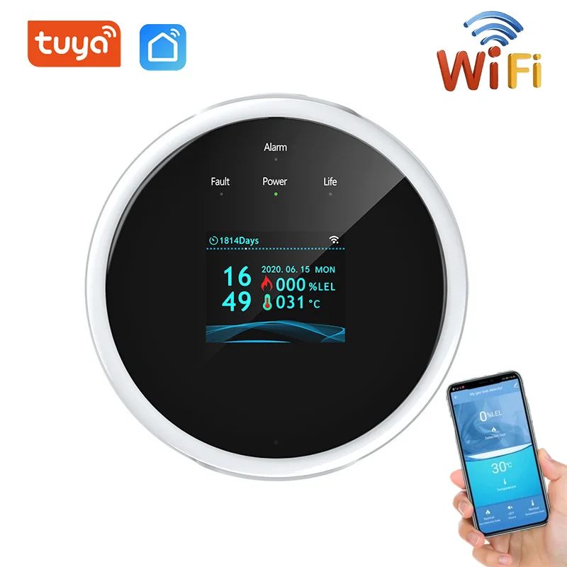

Умный домашний датчик природного газа с Wi-Fi, бытовой смарт-детектор утечки сжиженного углеводородного газа, Детекторы температуры с Wi-Fi