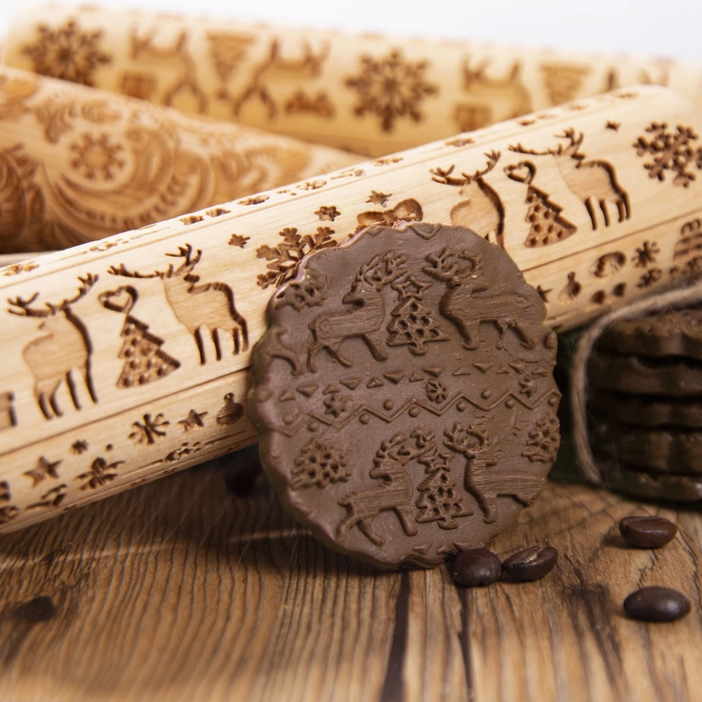 2020 новая скульптура Скалка деревянная тиснение лося цветы письмо листья