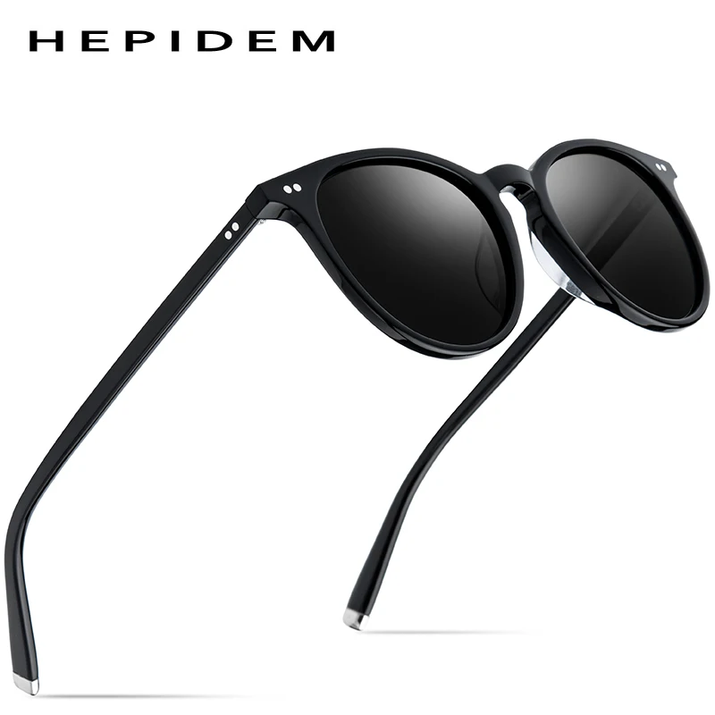 Солнцезащитные очки HEPIDEM из ацетата, Поляризованные, классические, фирменный дизайн, Gregory Peck, винтажные, мужские, круглые, солнцезащитные очки для женщин, UV400 9122 - Цвет линз: Gray