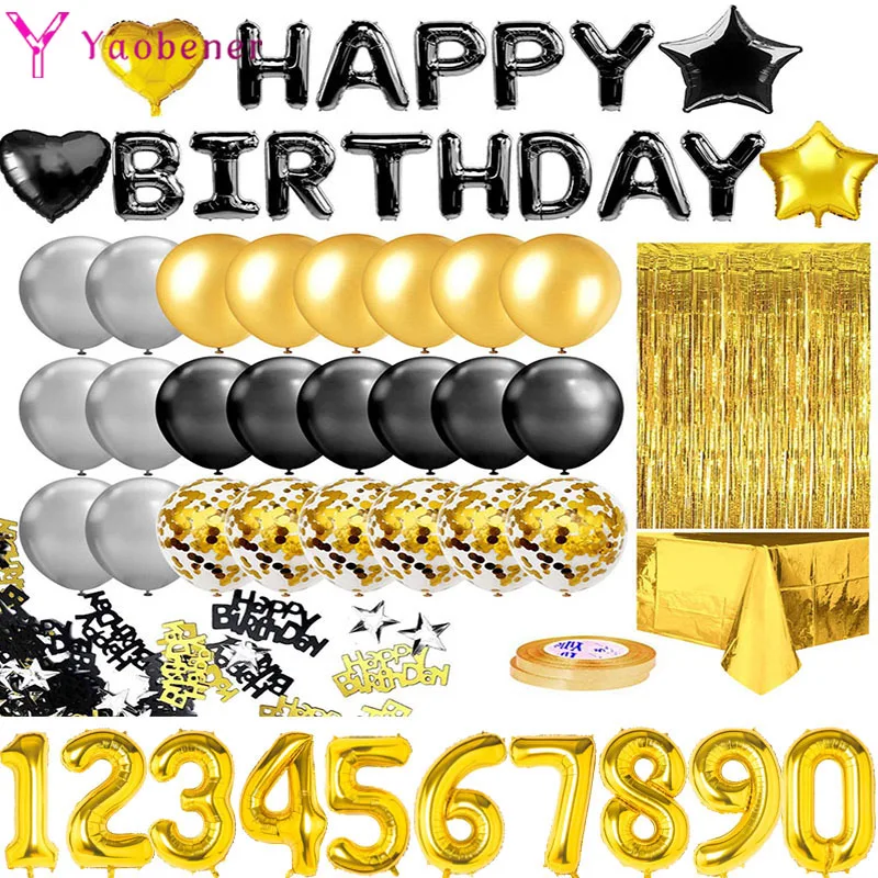 Воздушные шары с черным золотом для дня рождения украшения вечевечерние мужчин и